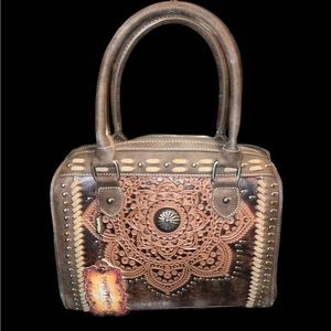 Trinity Ranch Tooled Leather Crossbody Satchel
